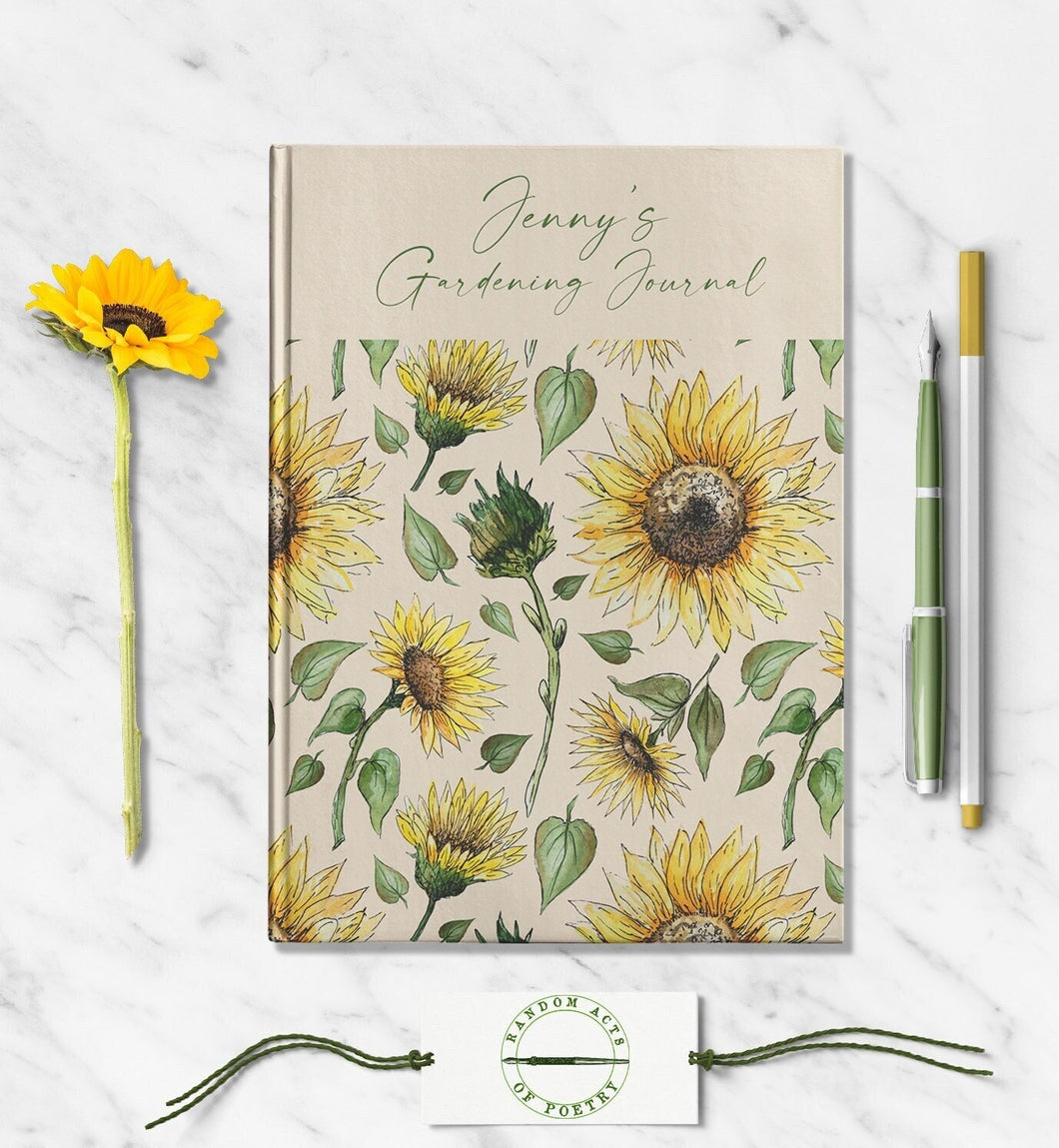 Sunflower Personalized Garden Notebook Custom Flower Growing Journal Customized Name Notebook Botanical Outdoor Travel Journal Floral Book