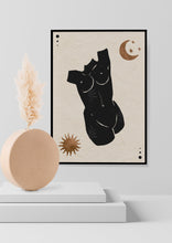 Load image into Gallery viewer, Spiritual Feminine Art Print Floral Woman Body Wall Art Abstract Boho Moon Sun Female Art Mid Century Modern Art for Home Spiritual Her Gift
