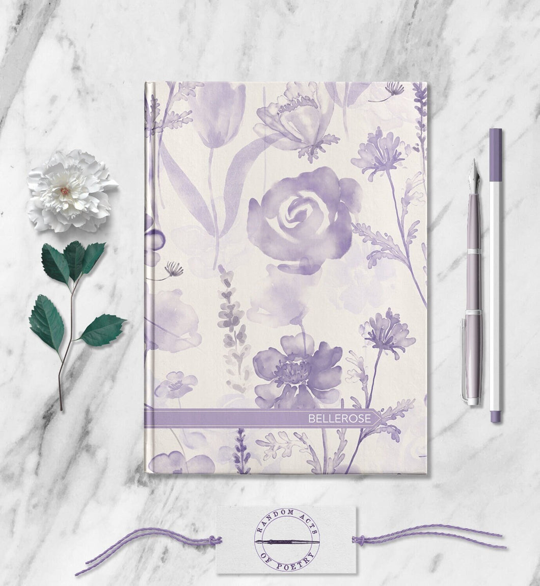 Purple Flowers Personalized Name Notebook Custom Violet Rose Idea Journal Customized Floral Botanical Plant Diary Womens Travel Journal