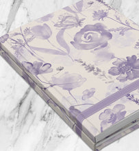 Load image into Gallery viewer, Purple Flowers Personalized Name Notebook Custom Violet Rose Idea Journal Customized Floral Botanical Plant Diary Womens Travel Journal
