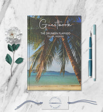 Load image into Gallery viewer, Palm Tree Personalized Guestbook Custom Beach Vacation Home Guest Book Customized Tropical Sea Getaway Notebook Travel Rental Memory Journal
