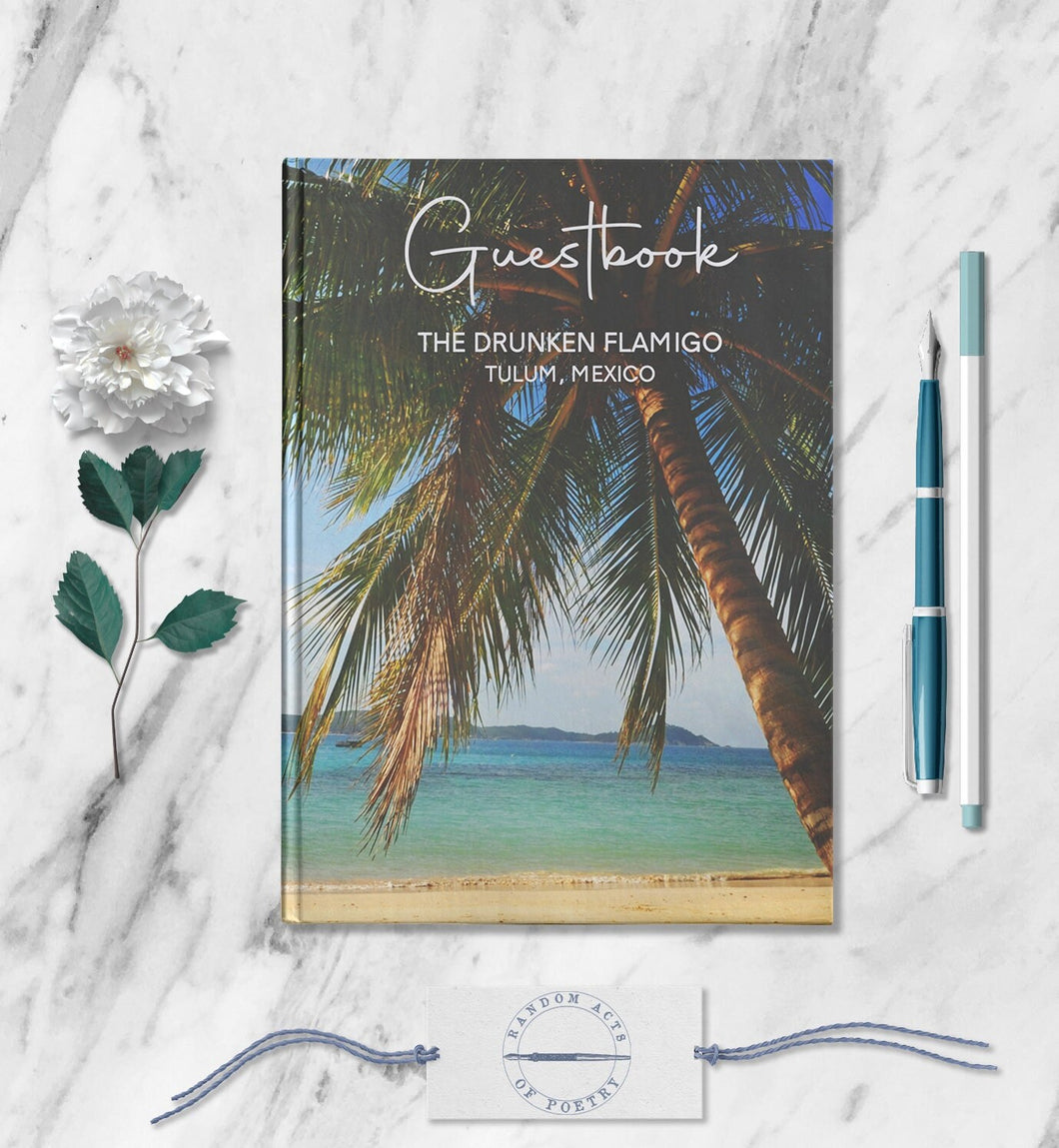 Palm Tree Personalized Guestbook Custom Beach Vacation Home Guest Book Customized Tropical Sea Getaway Notebook Travel Rental Memory Journal