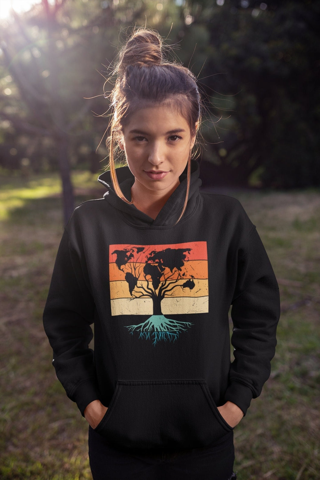 Tree of Life Map Hoodie Boho Retro Rainbow Sweatshirt Trendy Tree Nature Hoodie Outdoor Adventure Hiking Hoodie World Map Tree Yoga Hoodie