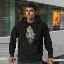 Load image into Gallery viewer, Wolf Forest Map Hoodie Mens Graphic Sweatshirt Nature Adventure Male Camping Hiking Hoodie Animal Wilderness Wildlife Hoodie Gift For Him
